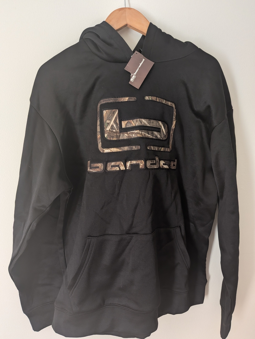 Black Banded Hooded Sweatshirt with Camo Logo